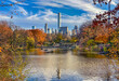 Central Park Autumn over Manhattan skyline. New York City.