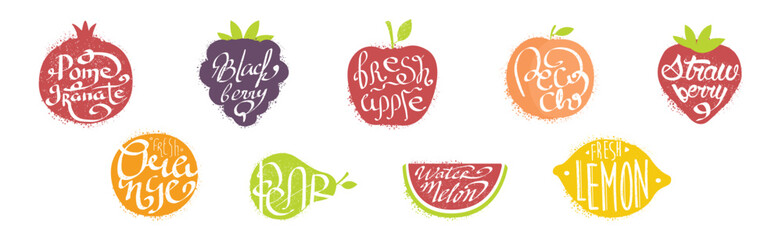 Poster - Bright Fruit Silhouettes with Lettering Inside Vector Set