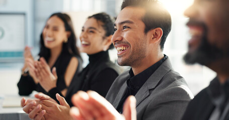 Wall Mural - business people, meeting and group applause in success, support or thank you for achievement, praise