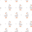 Seamless pattern with cute gooses. Domestic and wild ducks on white background. Hand drawn print. Perfect for fabric, package paper, wallpaper, postcards. Vector illustration in flat cartoon style.