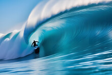 Surfer Rides A Big Wave In The Ocean. Surfer Is In A Barrel. Surfing.