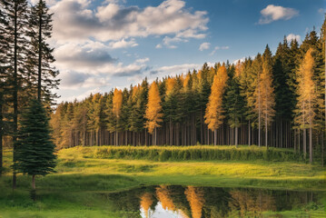 Wall Mural - Dense forest of towering trees in the wild