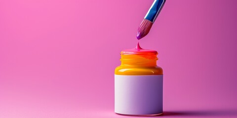 Sticker - Nail polish: Colorful bottle with a blank label and a brush dipped in the polish