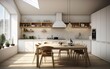 © your_inspiration - Modern kitchen, interior design, minimalistic scandinavian look. Natural wooden and white materials. Minimalistic sunny photo. AI Generative