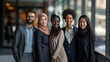 Group Of Business People In a corporate Office, Successful team diverse team Stand Folded Hands, Professional Staff Happy Smiling, diversity at workplace, african, asian, arab, multiracial emplyees