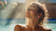 Portrait of happy cheerful young woman. Woman enjoying day spa in sunshine