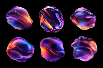 bold colorful distorted liquid shapes isolated. abstract melted round forms, trendy graphic design a