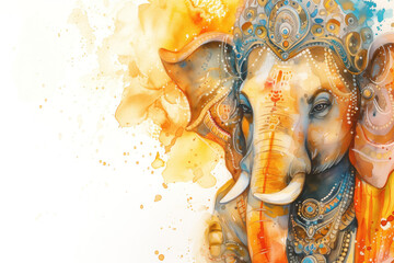 Wall Mural - Ganesha, Hinu God, Watercolor Illustration, Generative AI