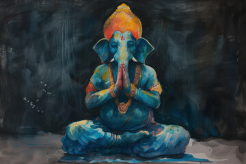 Wall Mural - Ganesha, Hinu God, Watercolor Illustration, Generative AI