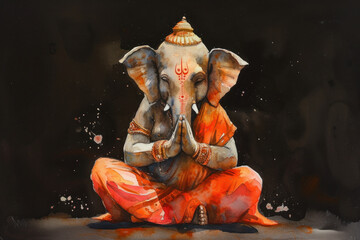 Ganesha, Hinu God, Watercolor Illustration, Generative AI