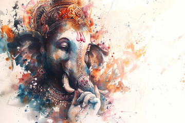 Wall Mural - Ganesha, Hinu God, Watercolor Illustration, Generative AI