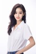 © Surachetsh - Elegant Asian Executive, Graceful and confident, an Asian businesswoman office woman shines in a captivating portrait set against a clean white background. Generative AI.