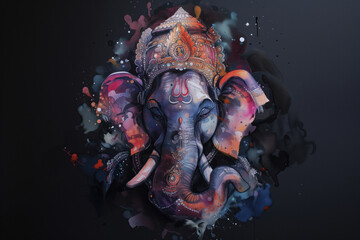 Wall Mural - Ganesha, Hinu God, Watercolor Illustration, Generative AI