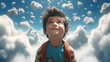 boy on the clouds. the child died and went to heaven. the child smiles. man looks at the sky. life after death