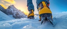 Climbing Crampons For Glacier Hiking, Mountaineering Shoes With Ice Grips.