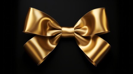 Wall Mural - Shimmering gold gift bow gleaming against a dramatic black background - elegant present decoration concept