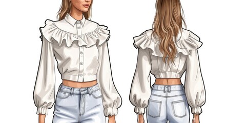 Canvas Print - A woman wearing a white blouse and jeans. Versatile image suitable for various uses