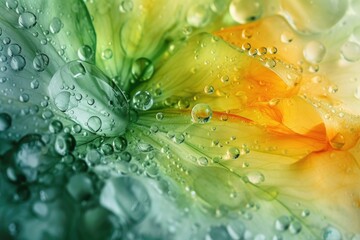 Poster - A detailed view of water droplets on the petals of a flower. Perfect for nature and macro photography enthusiasts