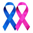 Blue and pink ribbon on transparent background.