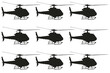 Helicopter silhouettes on transparent background.