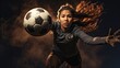 Agile and alert, the female goalkeeper grasps the ball with assurance, a testament to her prowess on the soccer field.