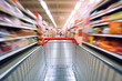 © Daisy Daisy - POV Shot Of Supermarket Shopping Trolley Moving Along Aisle Between Shelves Of Food At Speed