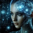 Woman's face in Futuristic Interface, Artificial Intelligence