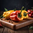 Bell Peppers on Wooden Cutting Board