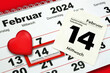 Leinwandbild Motiv Deutscher Kalender Datum 14. Februar 2024 Valentinstag und rotes Herz