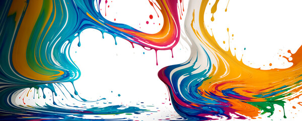 Wall Mural - Rainbow colored paint splashed on white background.