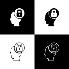 Sticker - Set Human head with lock icon isolated on black and white background. Vector