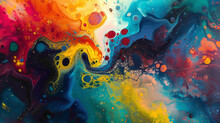 Liquid Kaleidoscope Of Emotion, A Burst Of Vibrant Hues Interplaying With The Tranquil Simplicity Of The Canvas.