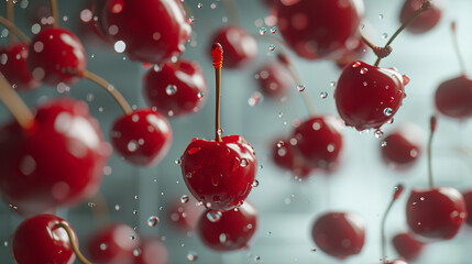 Wall Mural - Cherries flying concept