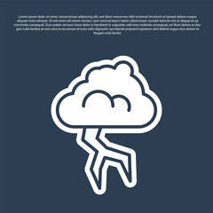 Sticker - Blue line Storm icon isolated on blue background. Cloud and lightning sign. Weather icon of storm. Vector