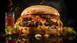Classic deluxe cheeseburger with lettuce, onions, tomato and pickles on a sesame seed bun.