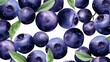 Acai berries pattern on white background, watercolor style painting