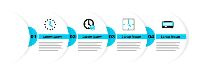 Poster - Set line Digital alarm clock, Clock, delete and icon. Vector