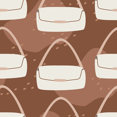 Poster - Fashionable white trendy women handbag. Vector seamless pattern, flat style.