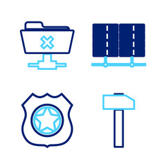 Wall Mural - Set line Hammer, Police badge, Server, Data, Web Hosting and FTP cancel operation icon. Vector