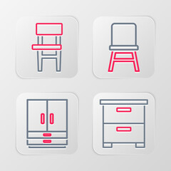 Sticker - Set line Furniture nightstand, Wardrobe, Chair and icon. Vector