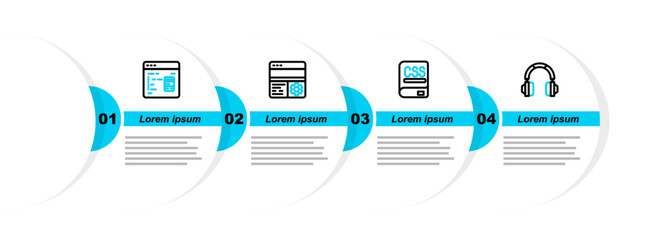 Poster - Set line Headphones, Books about programming, Debugging and Software icon. Vector