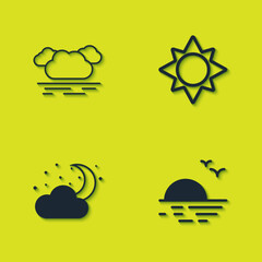 Poster - Set Cloud, Sunset, with moon and stars and icon. Vector