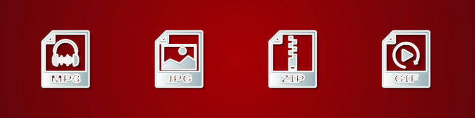 Poster - Set MP3 file document, JPG, ZIP and GIF icon. Vector