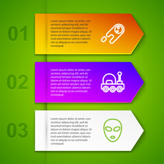 Poster - Set line Comet falling down fast, Mars rover and Alien. Business infographic template. Vector