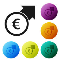 Poster - Black Financial growth and euro coin icon isolated on white background. Increasing revenue. Set icons in color circle buttons. Vector