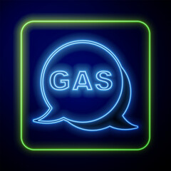 Wall Mural - Glowing neon Location and petrol or gas station icon isolated on blue background. Car fuel symbol. Gasoline pump. Vector