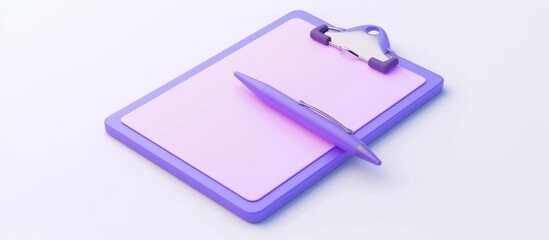 Render 3d clipboard paper with pen purple in plastic cartoon style Illustration. AI generated image