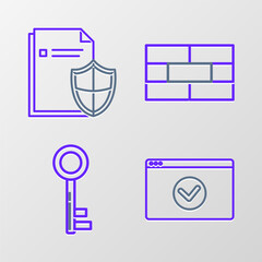 Canvas Print - Set line Secure your site with HTTPS, SSL, Key, Bricks and Document protection concept icon. Vector