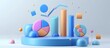 3D Render business growth bar chart with upward arrow in plastic cartoon style. AI generated