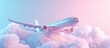 3D Render airplane flight pastel color in plastic cartoon style illustration. AI generated